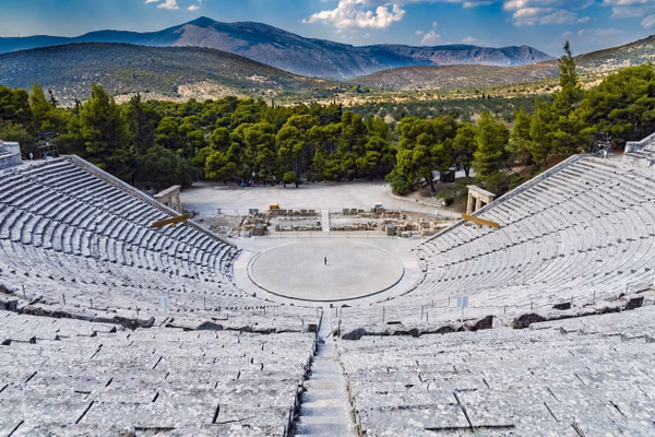 High shot of an amphitheater made out of stone