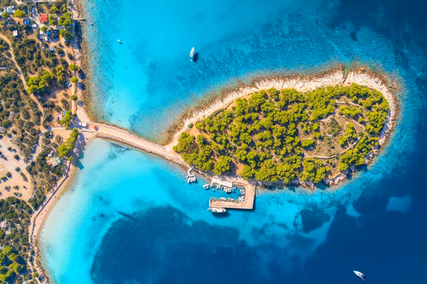 Aerial view of beutiful small island in sea bay