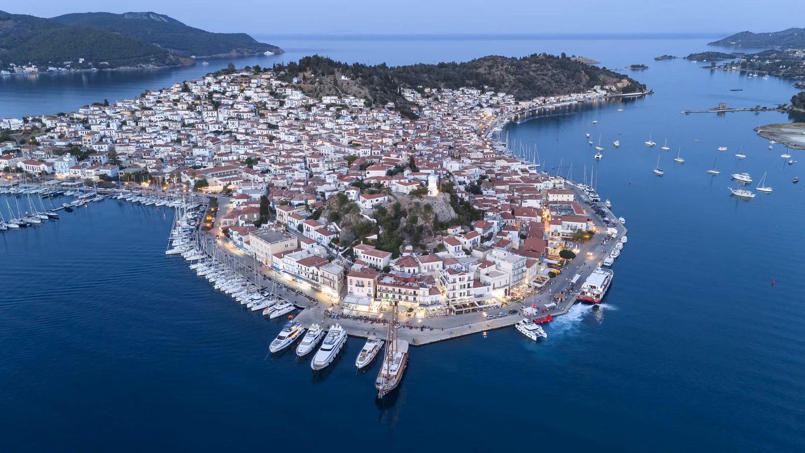 Skiathos: Aerial panorama of the city and harbor of poros
