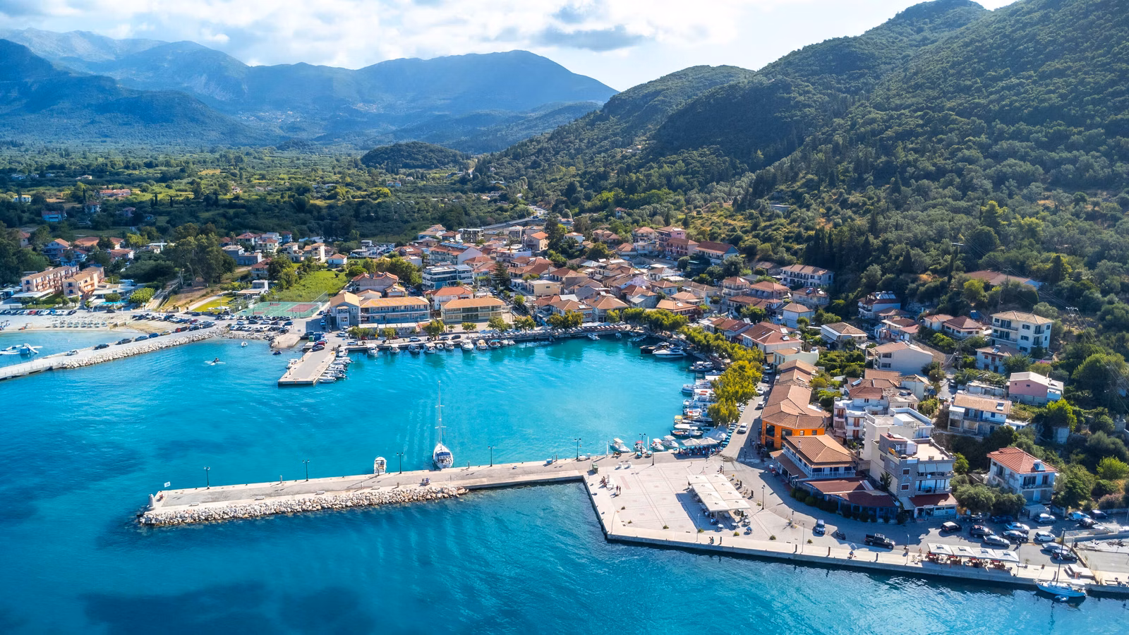 Aerial view of the port of the coastal village